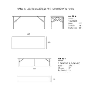 Set birreria tavolo cm 220x80 e due panche 220x25x47